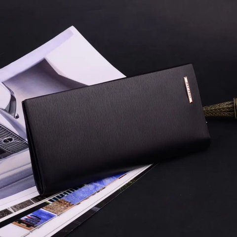 Bi-fold Pu leather thin long wallet for men women