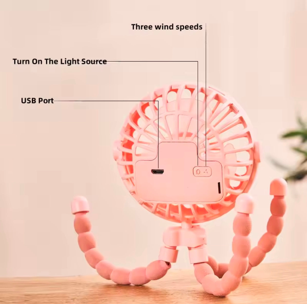 Portable Stroller Fan 360° Rotate Light Rechargeable