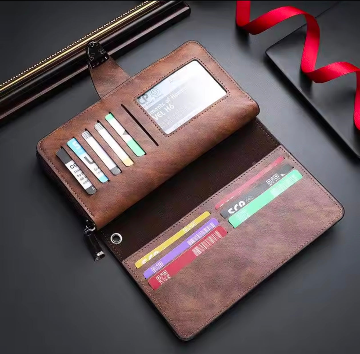 MBS PU Leather Long Zipper Business wallet & multi Card Holder