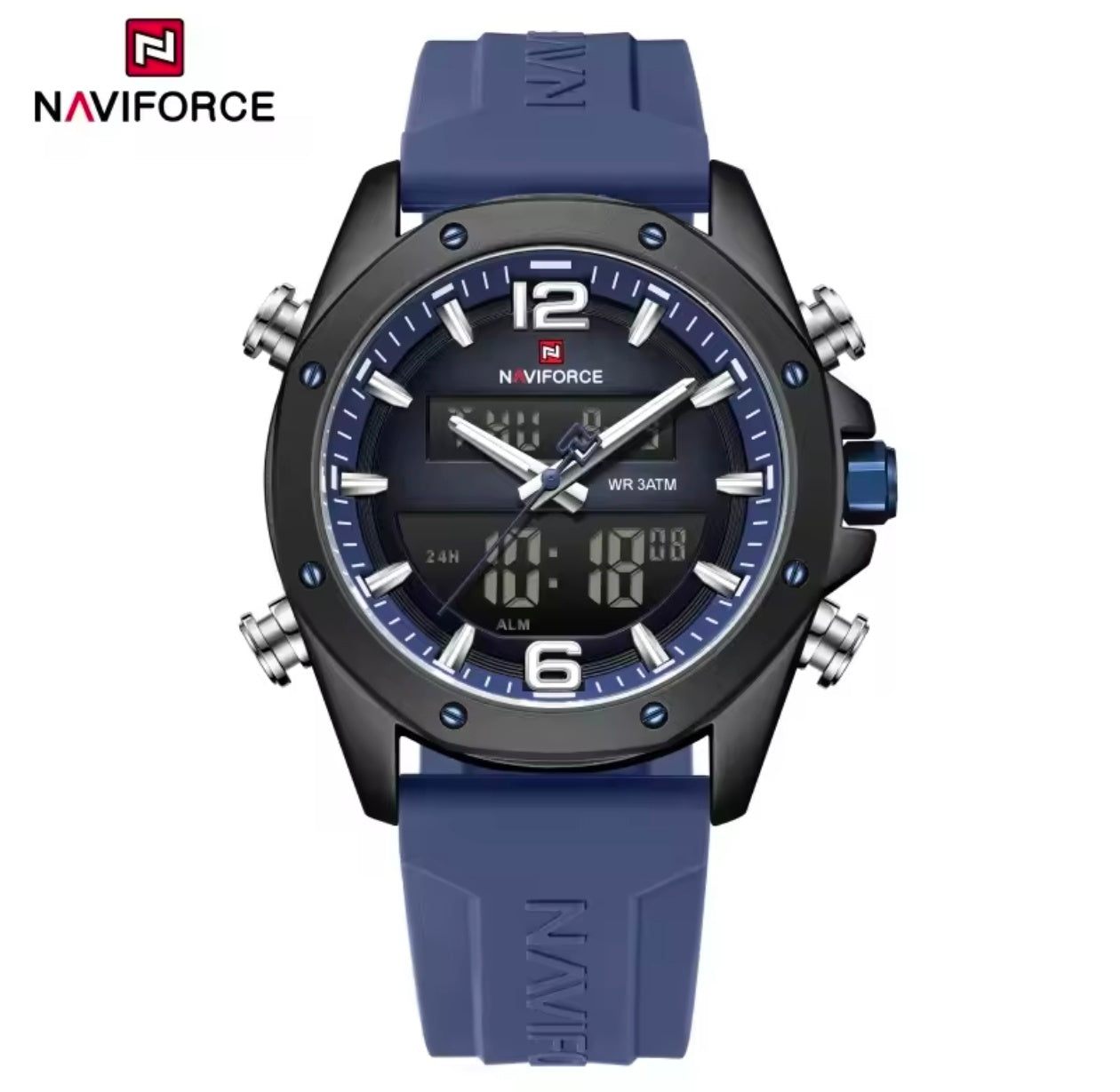 NAVIFORCE Quartz LCD Dual Display Watch with Silicone Strap 3ATM Waterproof
