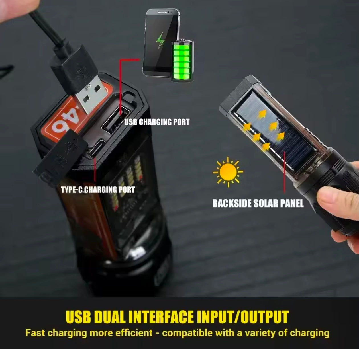 Telescopic solar Powerfull Torch & Power Bank Rechargeable