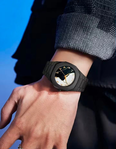 Arabic Numerals Men’s Black Aura  Polycarbonate Marble Arabic Double Dial Watch