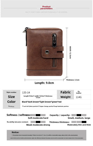 Cow Leather Kavi Vintage Short Zipper Wallet