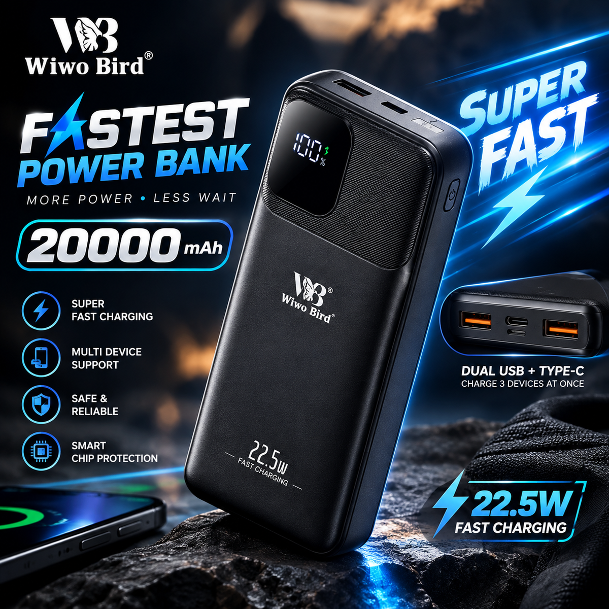 20000mAh PD 22.5W Super Fast Power Bank