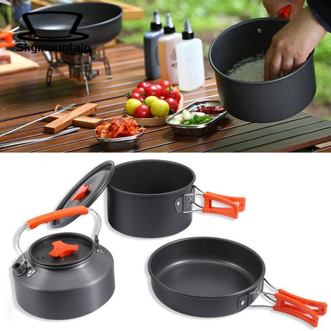 Portable Lightweight camping cookware set with kettle big size