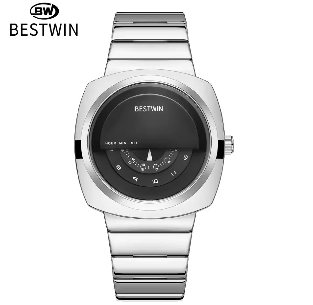 Best win Hollow 3D Carved Bezel Stainless Steel Business Wrist Watch