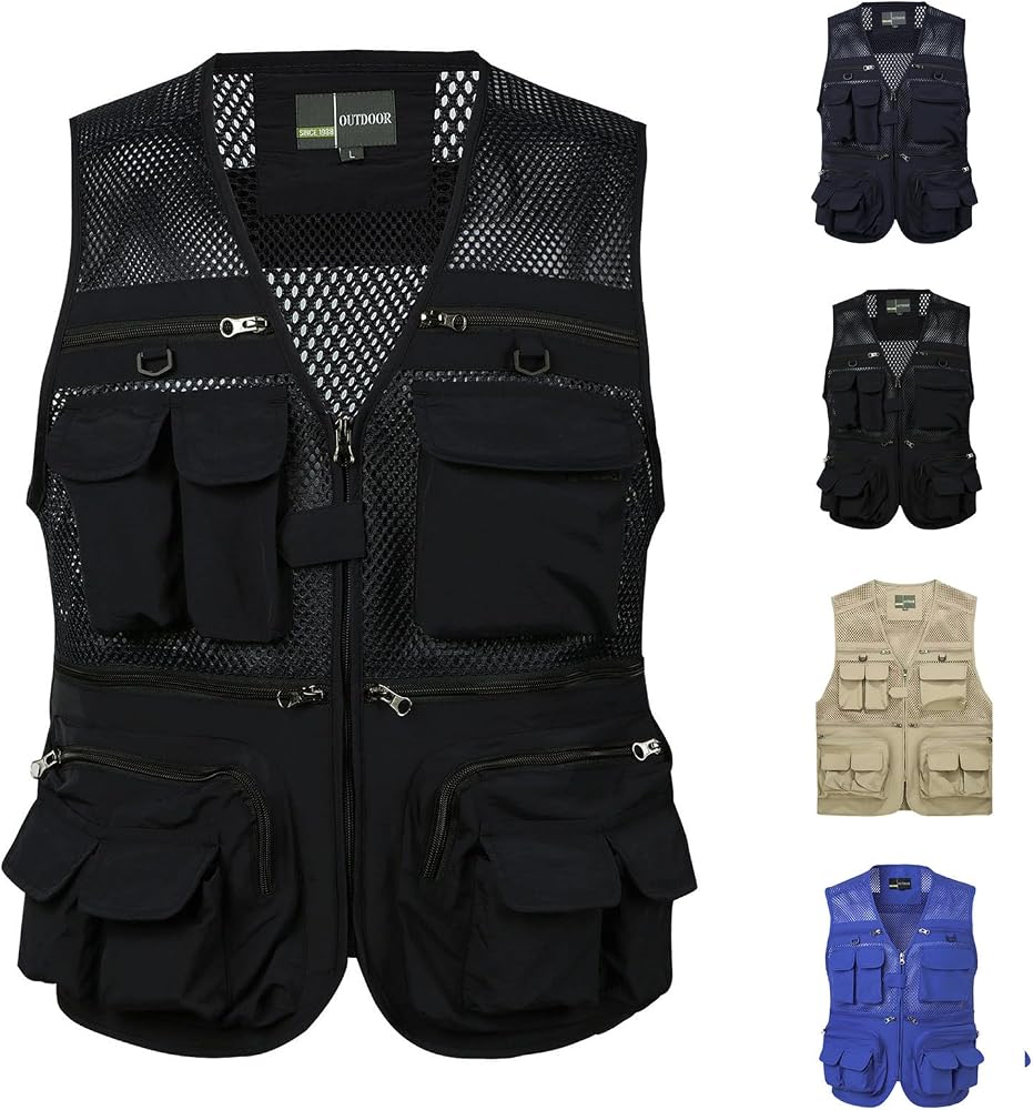 Men's Utility Vest Fishing Safari Vest Summer Mesh Work Vest with Pockets