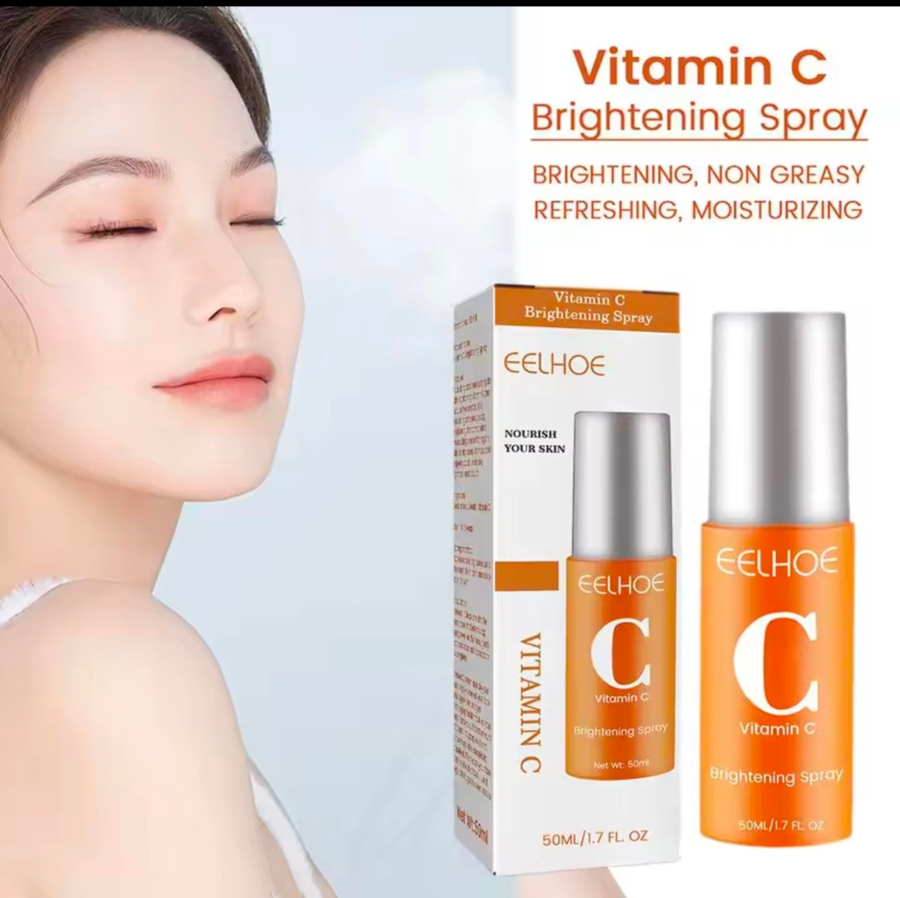 50ml Vitamin C Facial Spray Mist Whitening,Brightening,Anti-Wrinkle,Nourishing, Care Face Redness Relief,Moisturizing Serum Y3R2