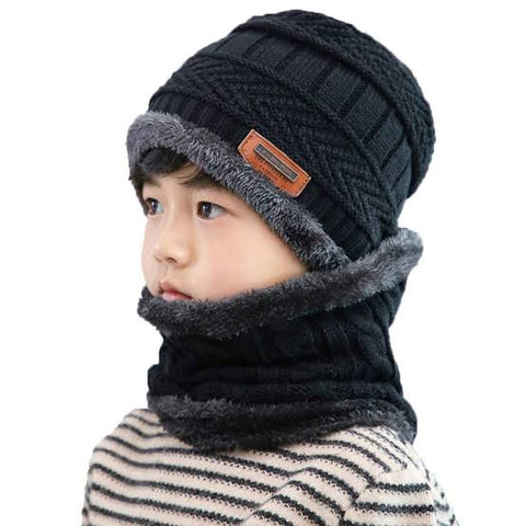 2Pcs Warm Knit Beanie Cap and Scarf for kids