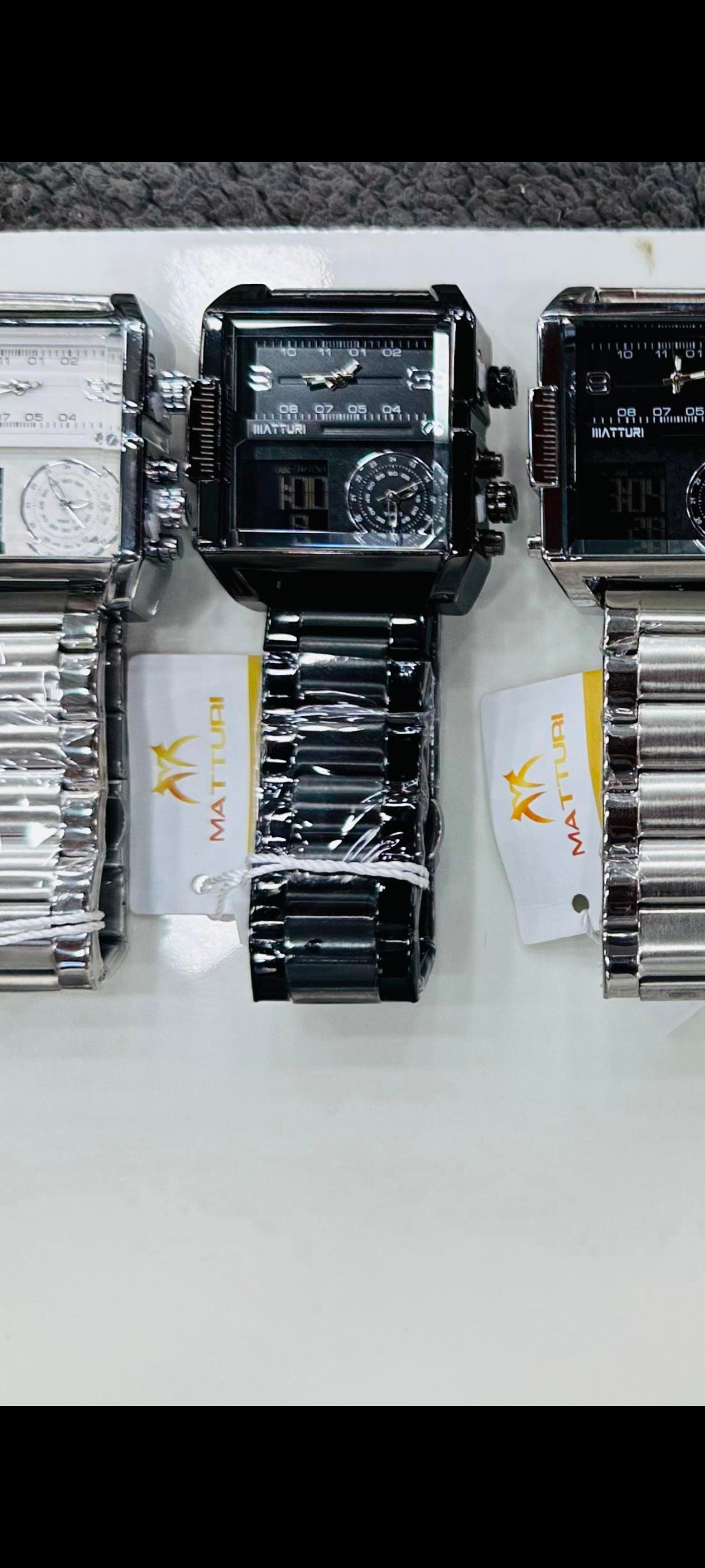 Matturi Luxury Fashion Sports Watch – Stainless Steel Square Digital & Analog Quartz Watch