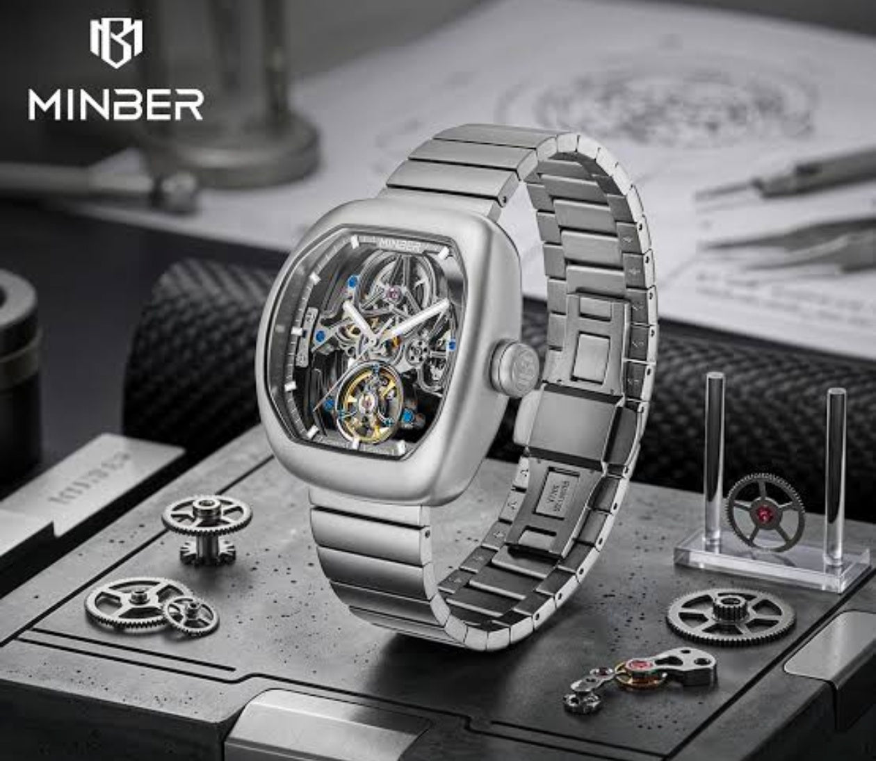 MINBER Watch for Men, 42mm Automatic Stainless Steel Mens Watch, 5ATM Waterproof, Luminous Dial