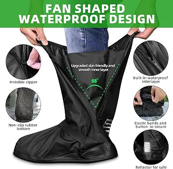 Premium Waterproof Rain Boot Shoe Cover with Zipper & Reflector, for Women & Men