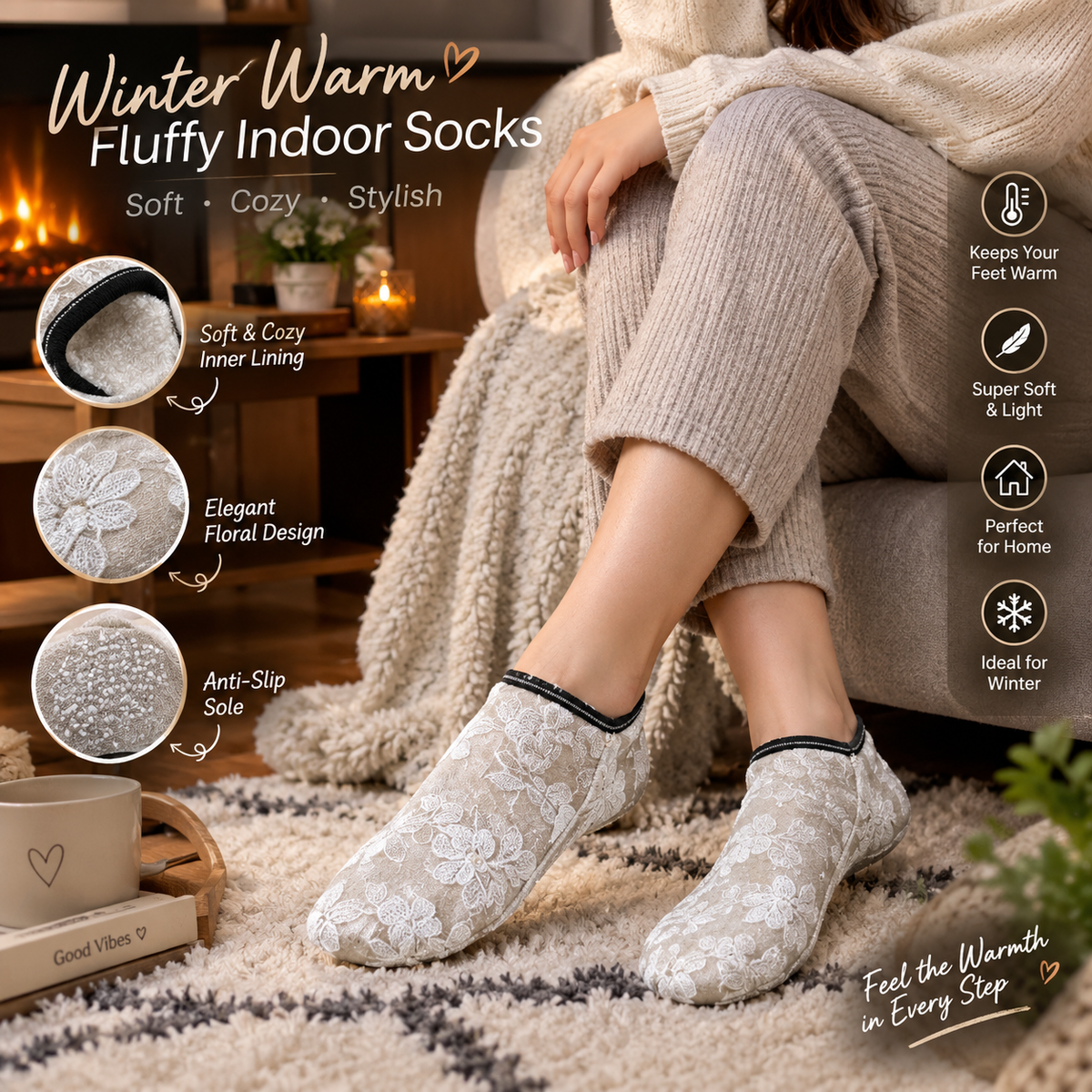 2 Pairs Women Winter Warm Non-Slip Indoor Floor Socks Soft