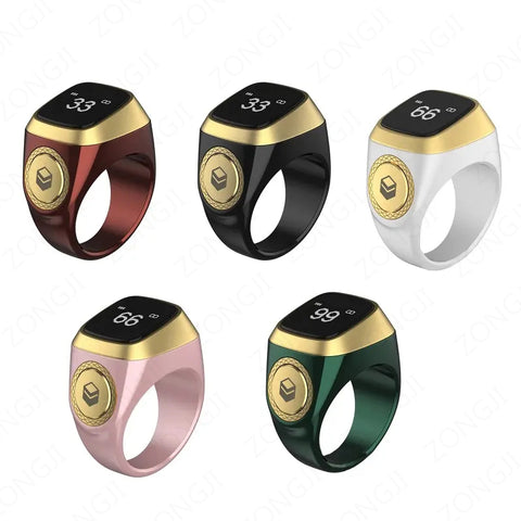 Qibla Smart Zikr Ring Praise Tasbih Tally Electronic Digital Counter for Muslims Prayer Time Vibration Reminder Waterproof