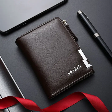 Vintage Style Shibali Folding zipper Design Pu Leather Short Wallet With Decorative Corner