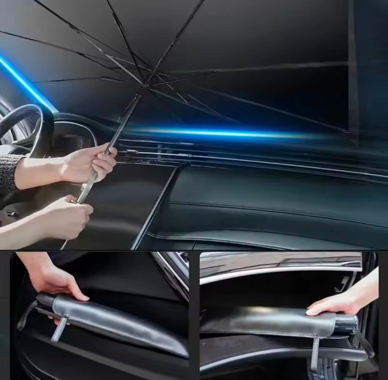 Car Sunshade Retractable Sunscreen Heat Insulation Front Windshield Umbrella