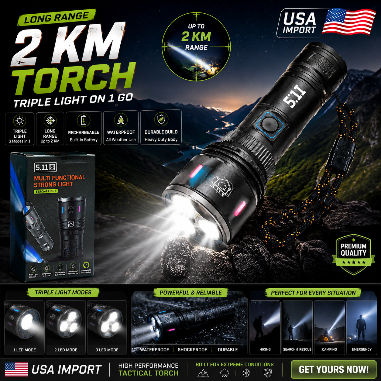 USA Lot Import Rechargeable Powerful LED Search Light