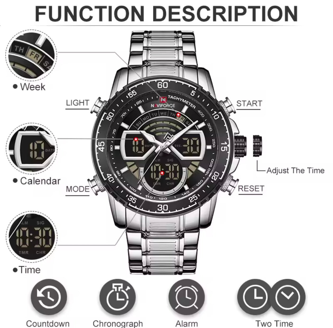 NAVIFORCE Fashion Men's Luxury DUAL time Quartz Watch