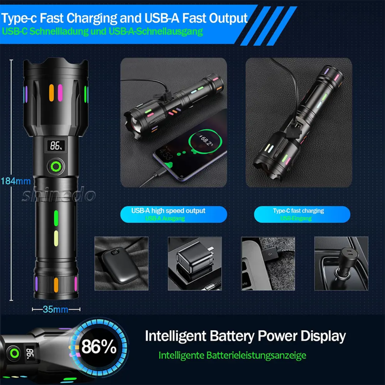 COBA Powerful Bright Spotlight LED Flashlight With Fluorescent Absorbing