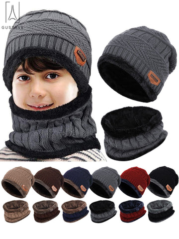 2Pcs Warm Knit Beanie Cap and Scarf for kids