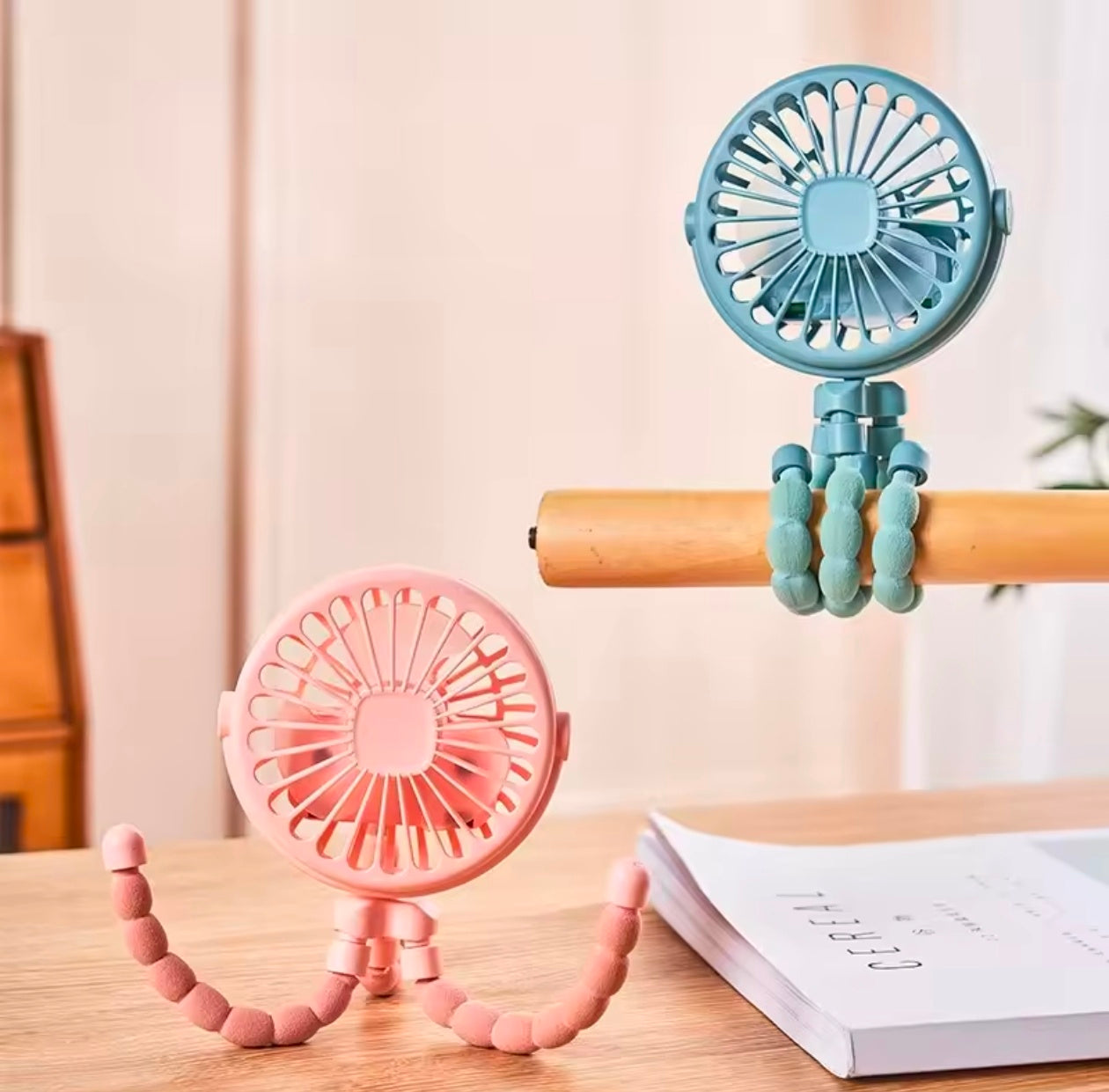 Portable Stroller Fan 360° Rotate Light Rechargeable