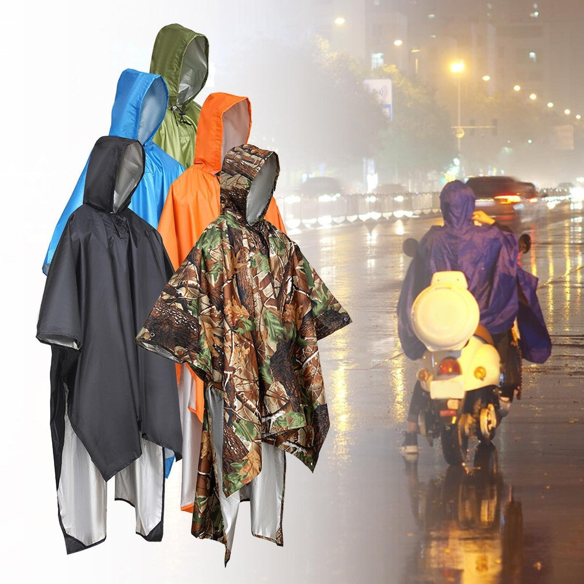 Hooded Rain Poncho Waterproof Raincoat Jacket