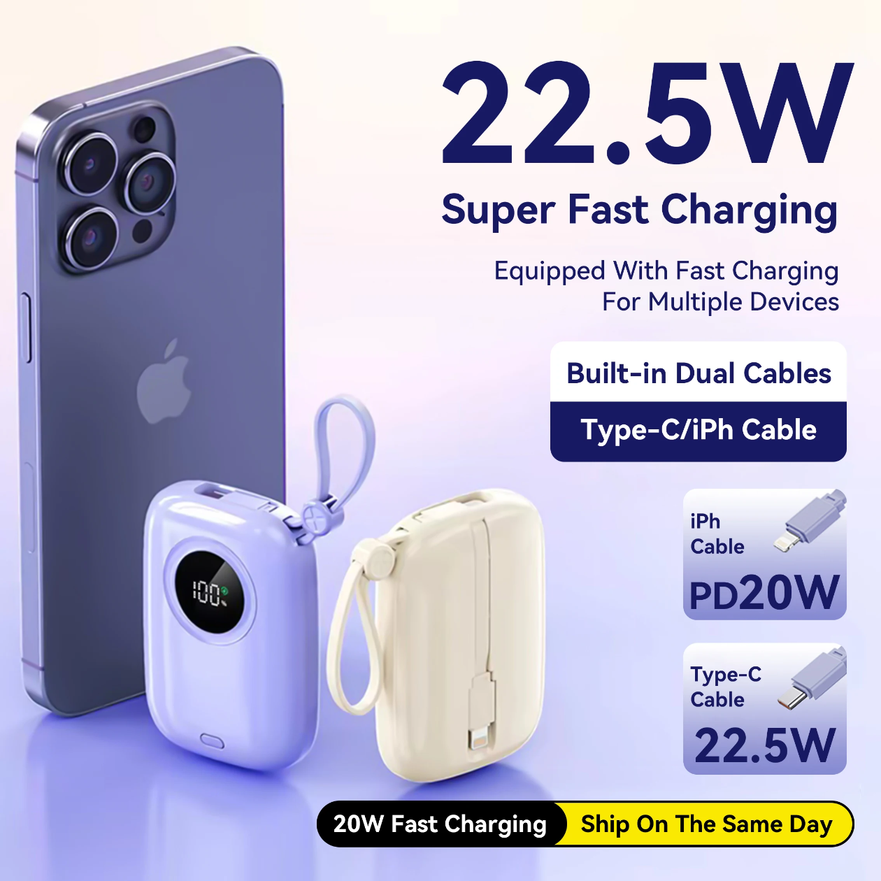 10000mah PD Super Fast 22.5W Fast Charging with Flash Light