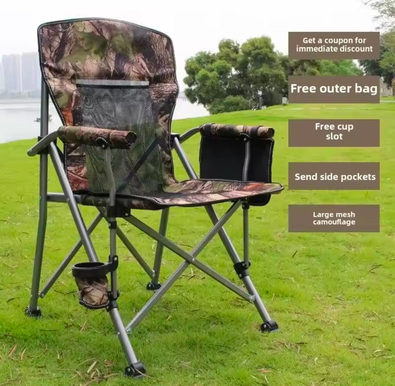 Portable Folding Chair with Cup Holder for Outdoor Tactical Camping