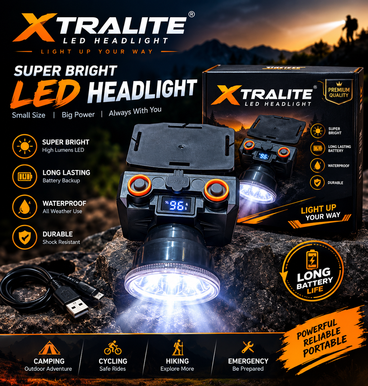 Long Range Zoomable Headlight - 18650 Rechargeable