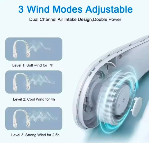 Portable Hanging Neck Fan Rechargeable Air Cooler 3 Speed