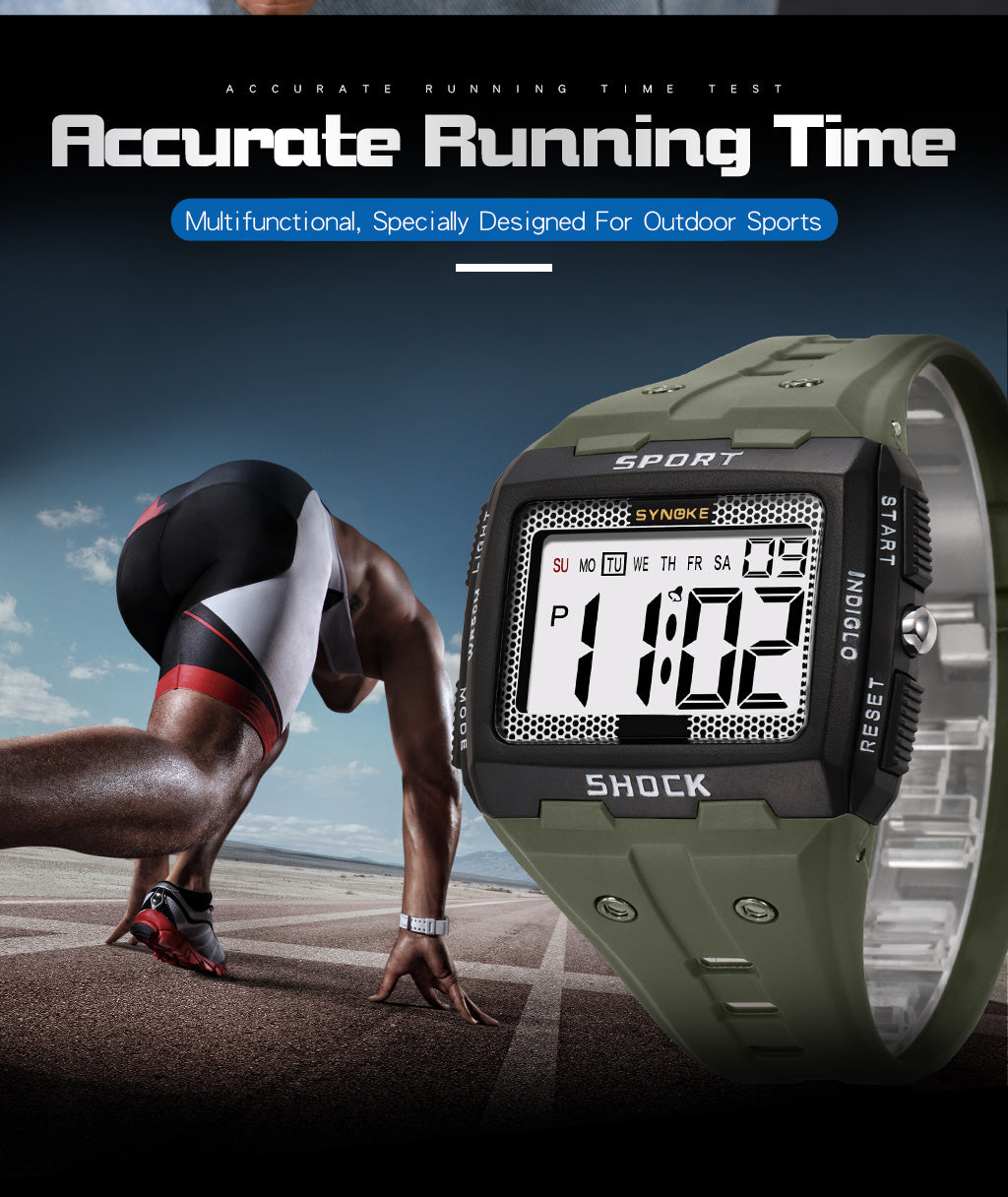 Royal Digital Waterproof Shock Resist Large Screen Outdoor Running Watch