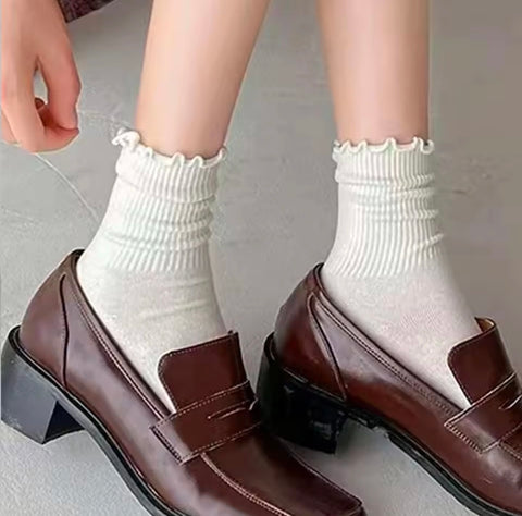 3 Pair Ruffled Mid Length Girl Women Socks