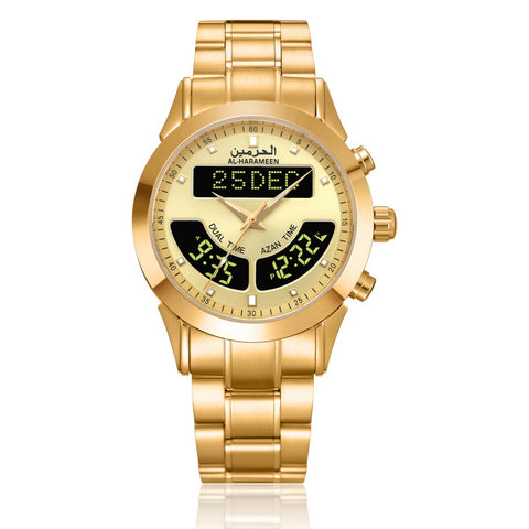 Alfajar Alharmeen prayer Azan Stainless Steel watch Qibla Muslim Watch