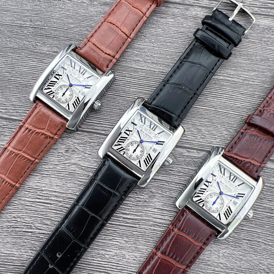 Avaner Mens Square Vintage Leather Cuff Watch