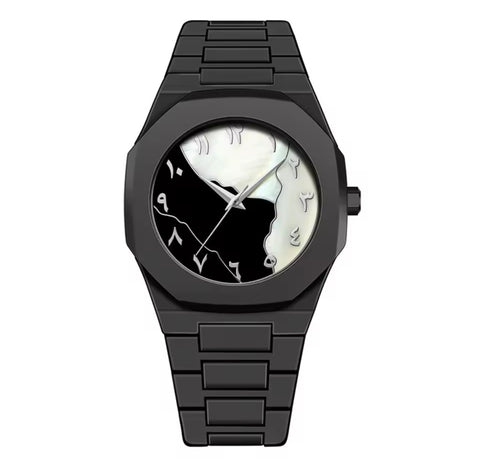 Arabic Numerals Men’s Black Aura  Polycarbonate Marble Arabic Double Dial Watch