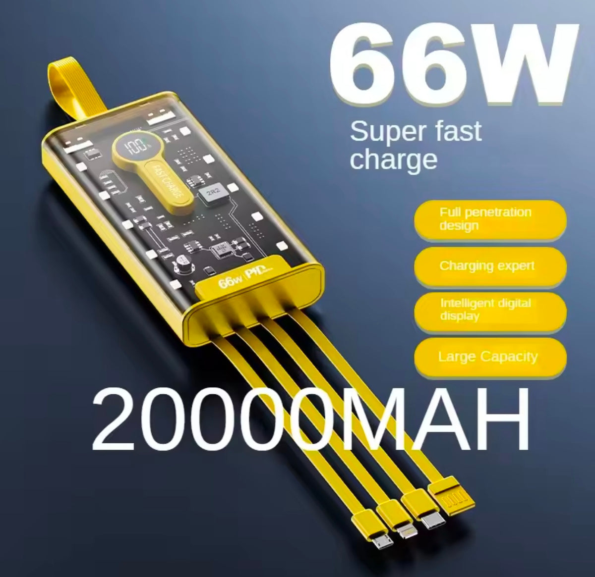 Russian 66W Super Fast Charger 20000mAh Mobile Power Bank, Digital Display