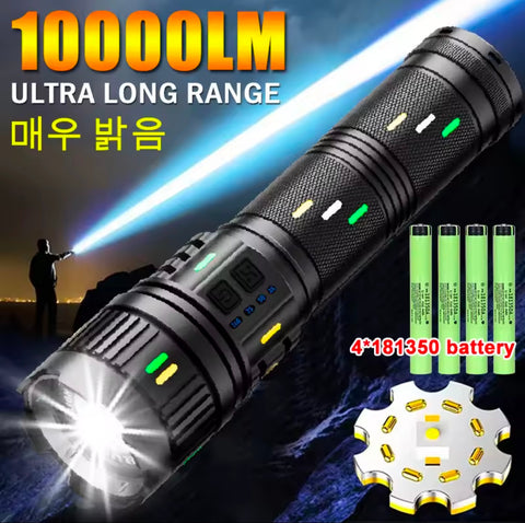 Super Bright Spotlight Long Range Flashlight Tactical Zoomable Emergency Torch USB C Charging 72H Endurance with Power Indicator