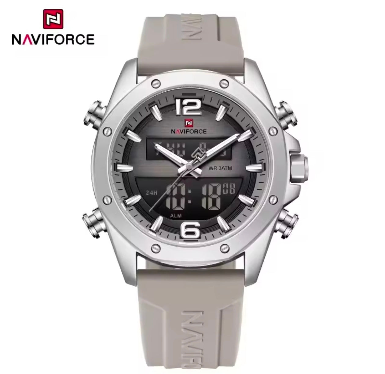 NAVIFORCE Quartz LCD Dual Display Watch with Silicone Strap 3ATM Waterproof