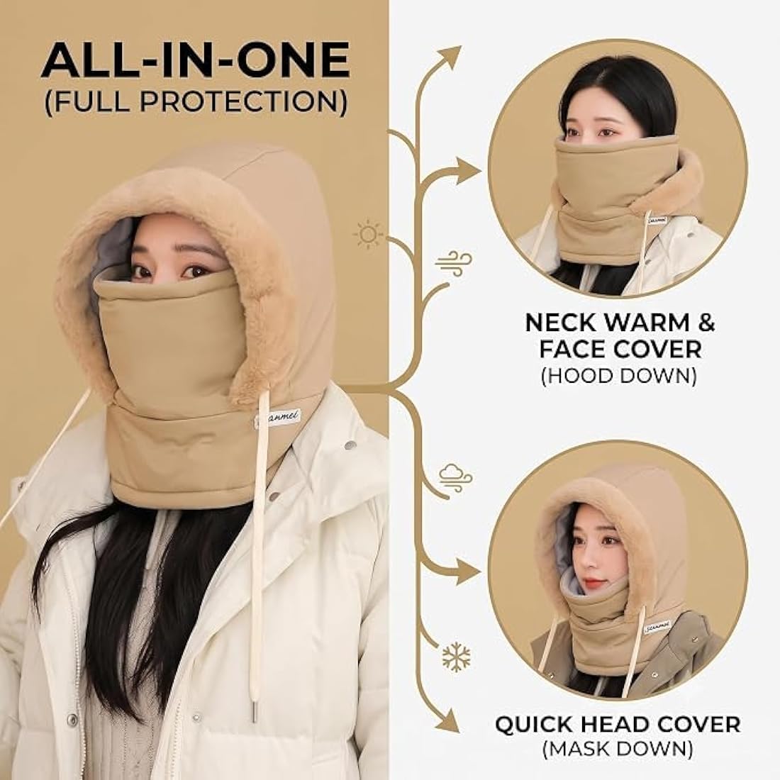 Winter Down Hood Hat & Hooded Scarf