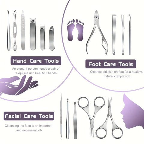 15pcs Stainless Steel Nail Clipper Cutter Trimmer Earpick Grooming Kit