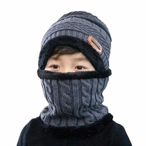 2Pcs Warm Knit Beanie Cap and Scarf for kids