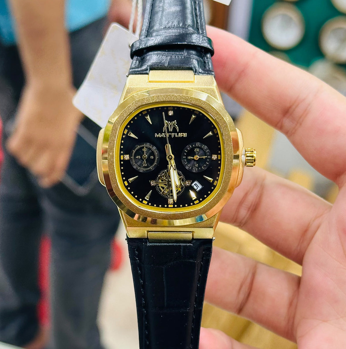 Matturi Brown Gold Leather Strap Chronograph Watch