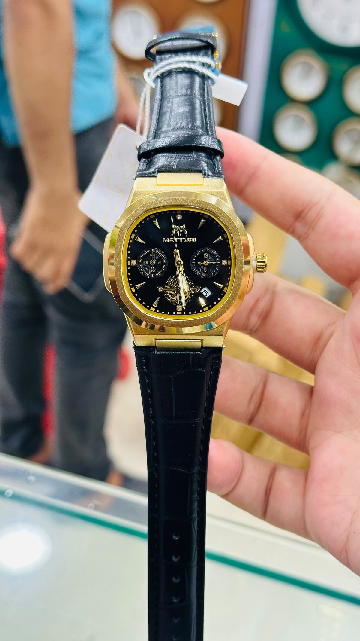 Matturi Brown Gold leather Strap Chronograph Watch