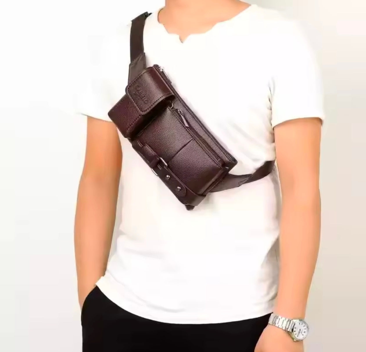 Vintage Leather Business Shoulder Bag Travel Sports Outdoor Sling Pack