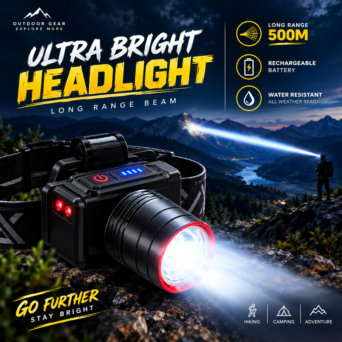 Rechargeable Long Range mountain Head Light