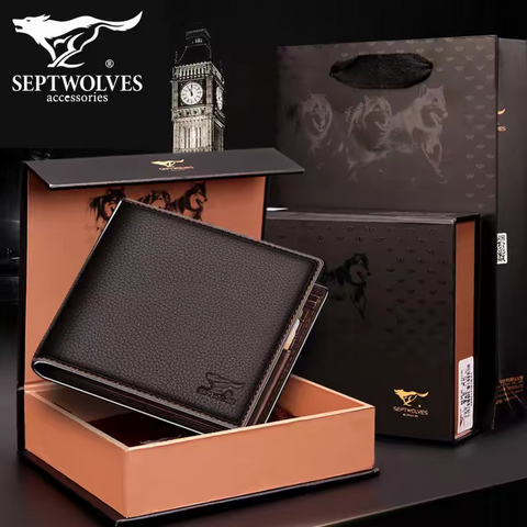 Septwolves Luxury Brand Men short Wallet Original Genuine Leather
