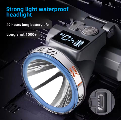 Waterproof Rechargeable Power Headlight power display TYP-C fast charging