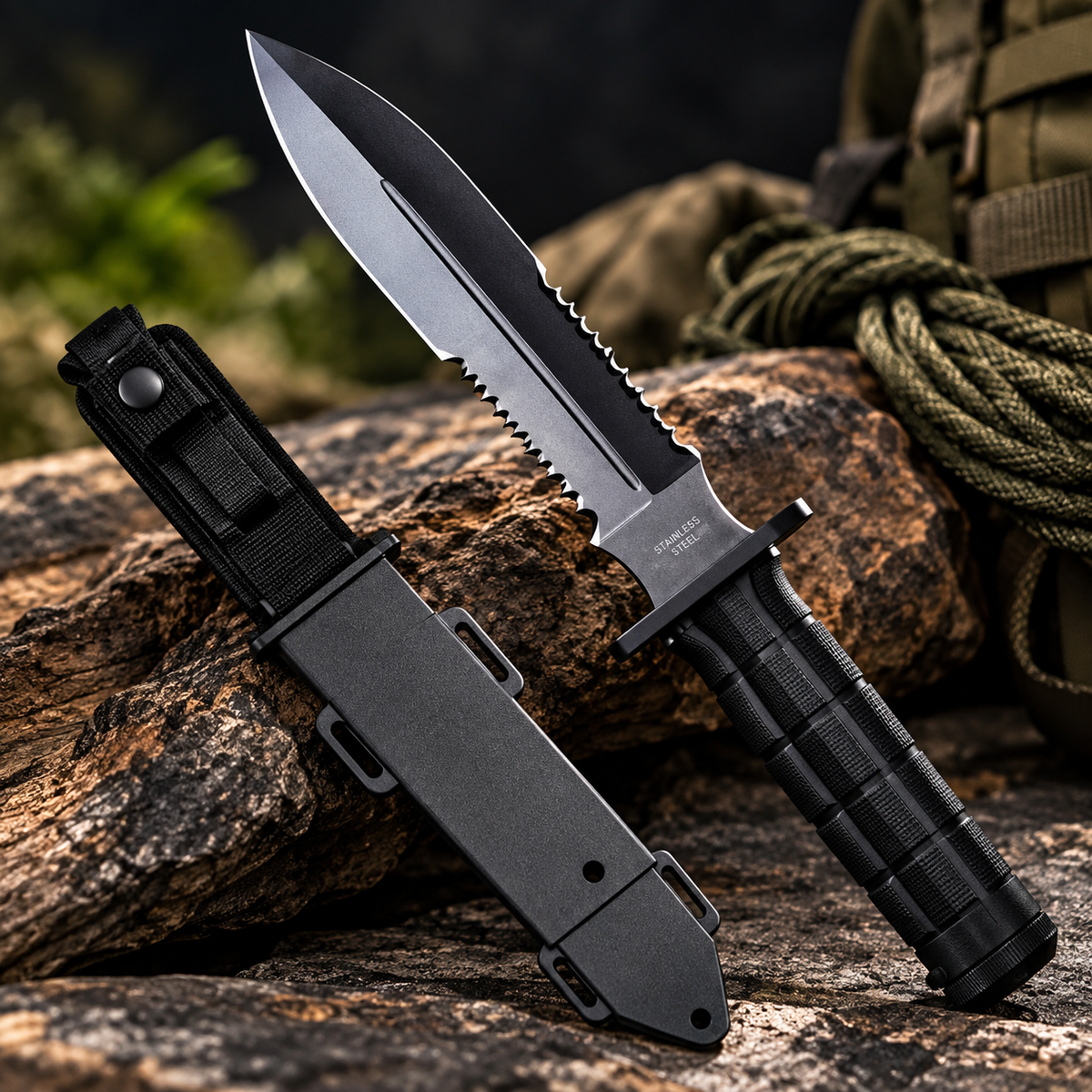 Columbia 5568A Dagger Dual Edge Sharp Hunting Knife With Belt Carry Sheath Blade 7.5 inch