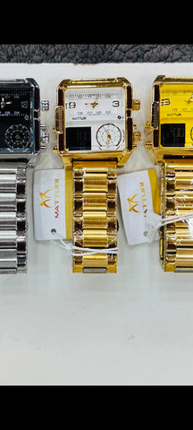 Matturi  Luxury Fashion Watch  Stainless Steel Sports Square Digital Analog Big Quartz Watch