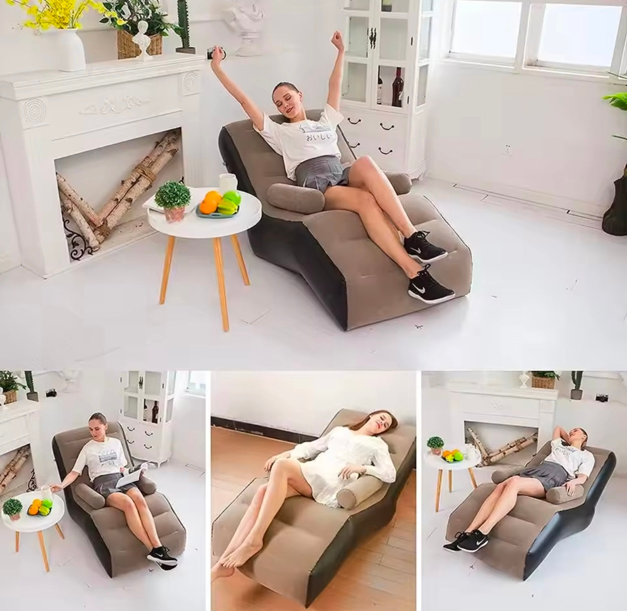 Folding Inflatable Sofa with Armrests Thickened PVC Soft Lazy Sofa Bed